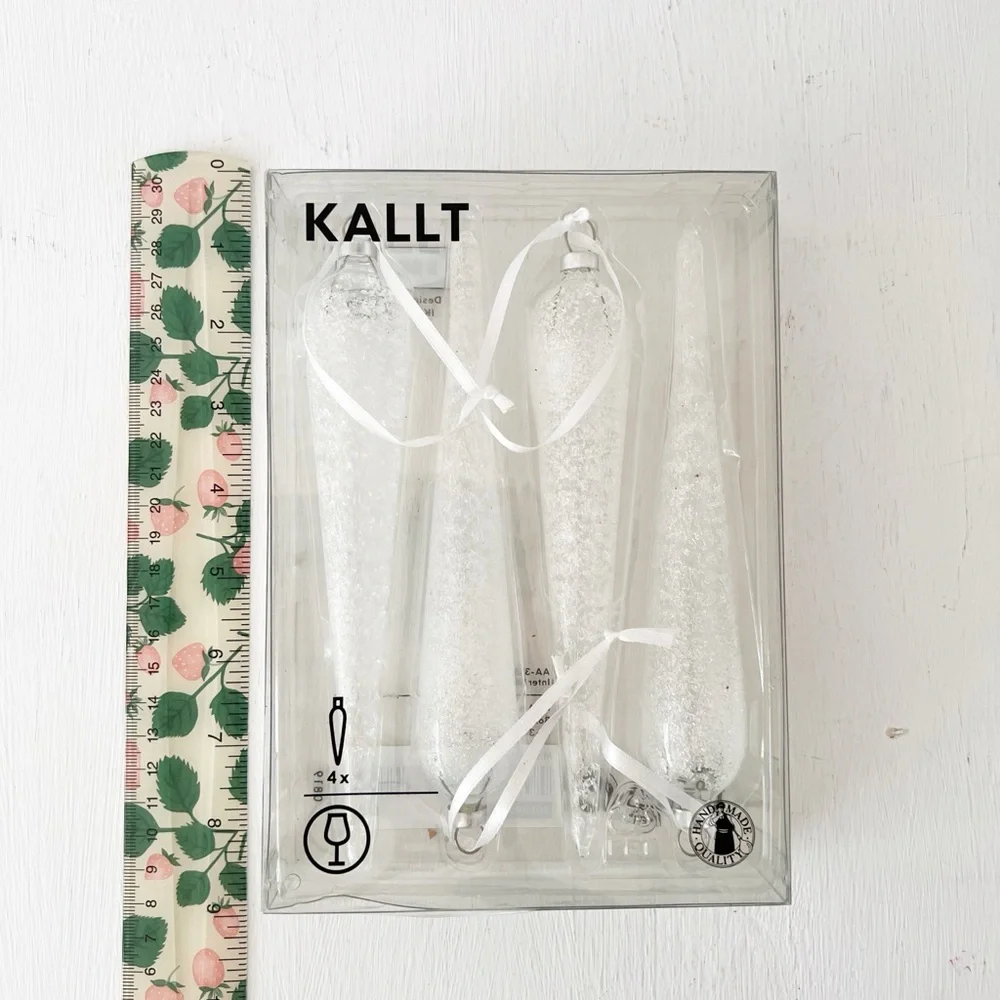 IKEA KALLT 4 White Glass 7” Christmas Ornaments‎